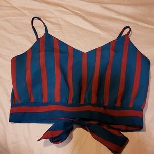 Navy and red striped crop blouse